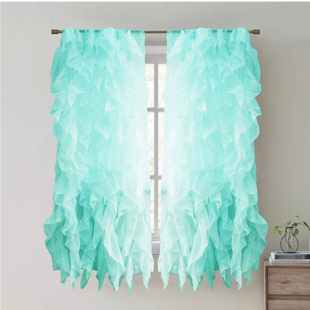 4 Panels Total! Sheer Voile Vertical Ruffled Window Curtain Panel , 63"x…